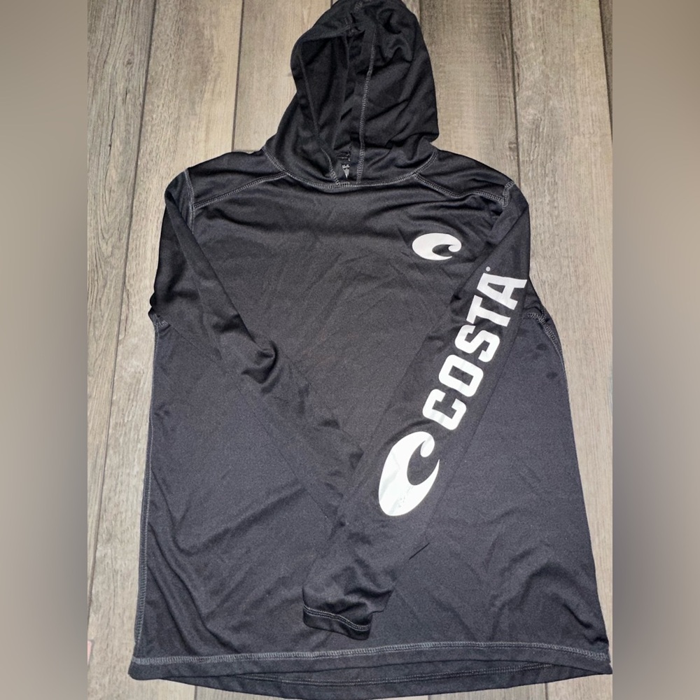 Black and white Coasta tech-performance hooded t-shirt